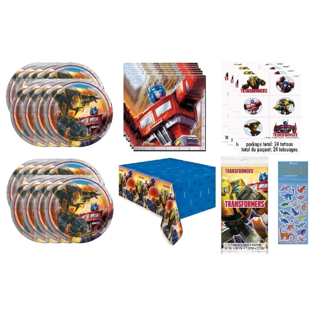 Pacote de suprimentos de festa Transformers serve 16 unidades com pratos