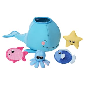 Brinquedo de banho Manhattan Toy Neoprene Whale com esponjas e esguicho