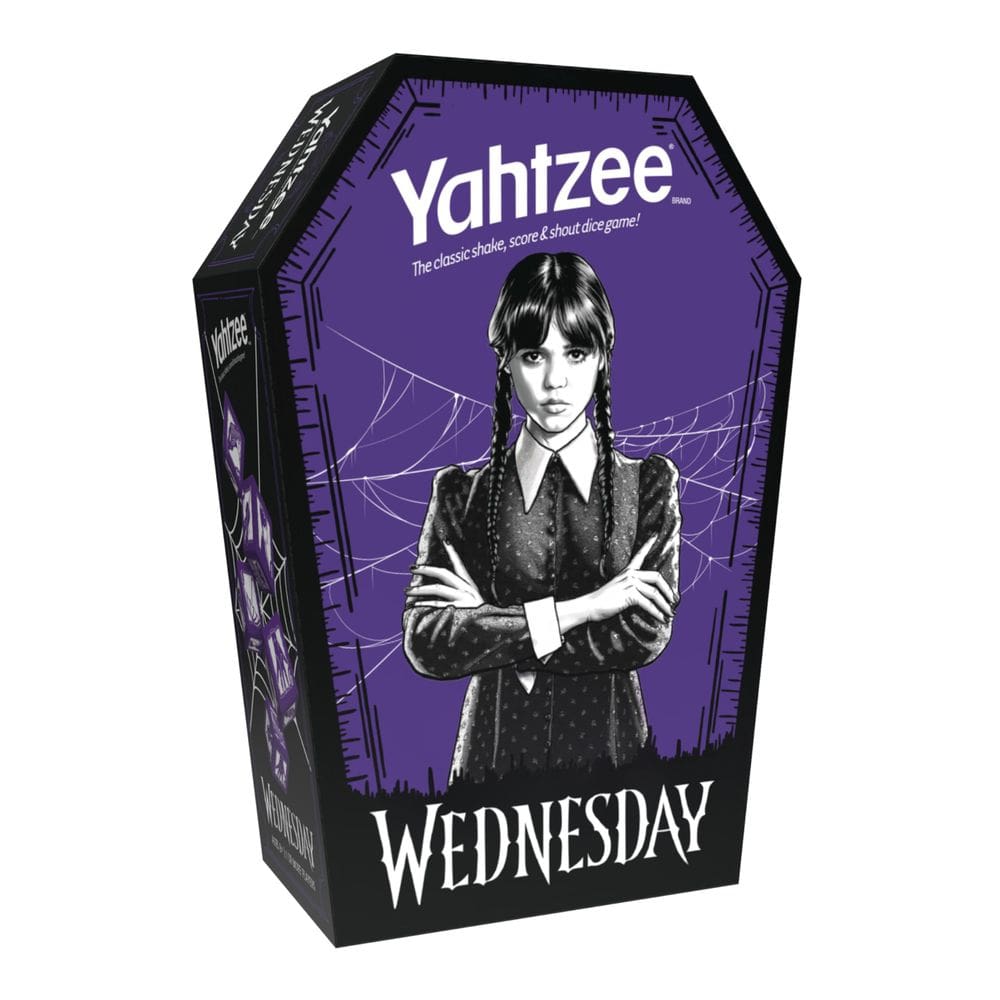 Jogo de dados USAOPOLY Yahtzee Wednesday Addams com Coffin Cup