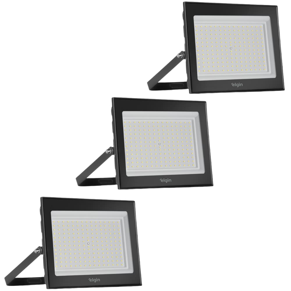 Kit 3 Projetor Led Elgin Refletor 200W 6500K Bivolt