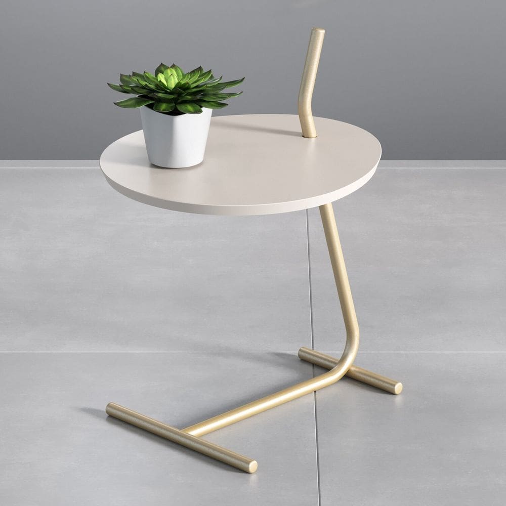 Mesa Lateral Leaf Slim 57,5x40x44,5cm Bege/Champanhe