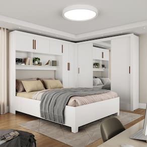 Guarda-roupa Casal Modulado 5 Portas com Cama Santiago 3 Portas Plus 5 Gavetas com Espelho Branco