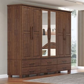 Guarda-roupa Bipartido Casal 6 Portas 6 Gavetas Ouro Café