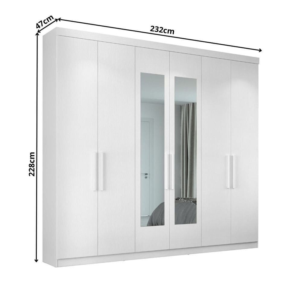 Guarda-roupa Casal 6 Portas Bélgica com Espelho Branco Artico