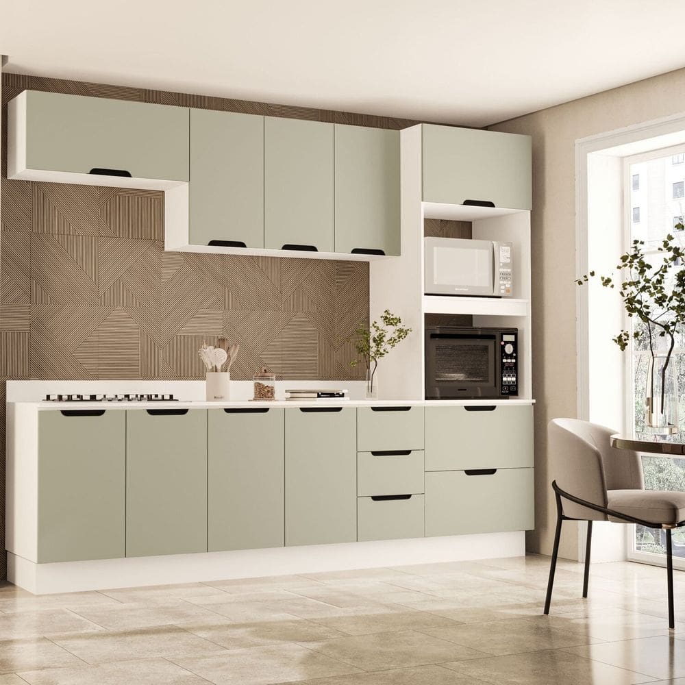 Armário Aéreo para Cozinha 3 Portas Verde Oliva