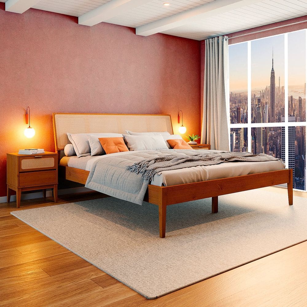 Cama King com Madeira Maciça Viena 207x111x230cm Mel