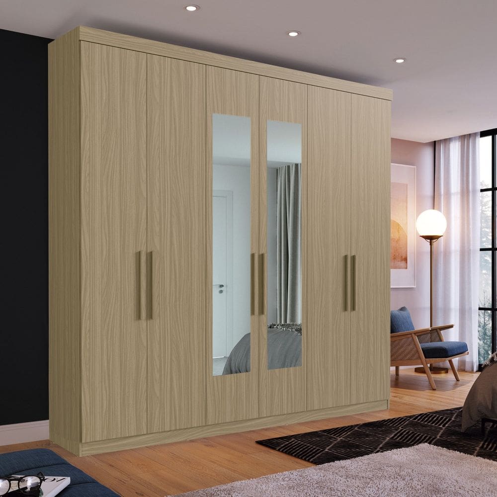 Guarda-roupa Casal 6 Portas Bélgica com Espelho Cedro