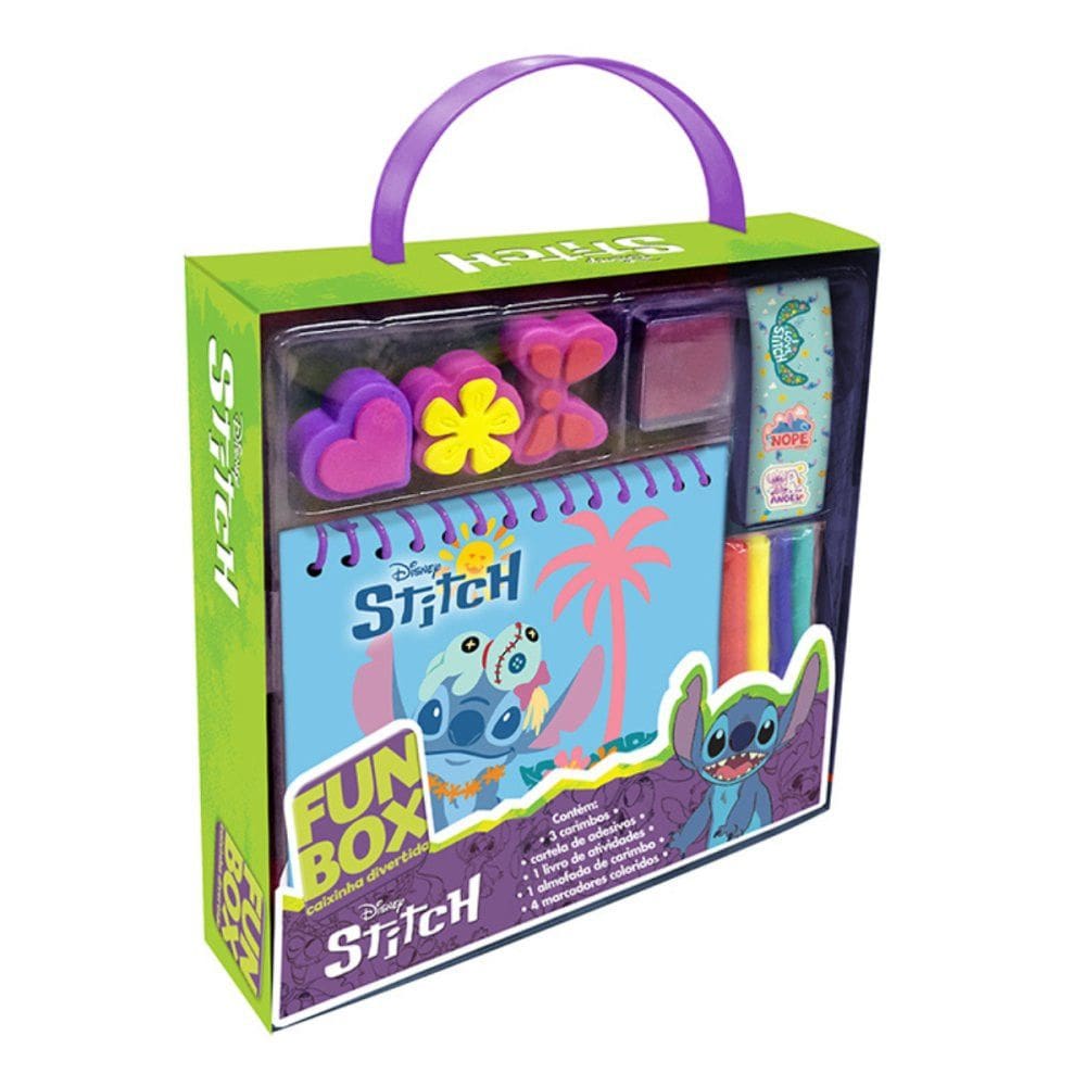 Livro Kit para Colorir Fun Box Stitch com Acessórios Inmetro