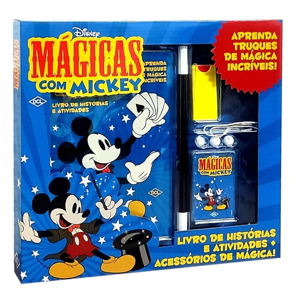 Kit com Mágicas Mickey Livro + Acessórios de Truques Inmetro