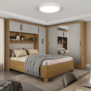 Guarda-roupa Casal Modulado 5 Portas com Cama Santiago 3 Portas Plus 5 Gavetas com Espelho Cinamomo/Off White