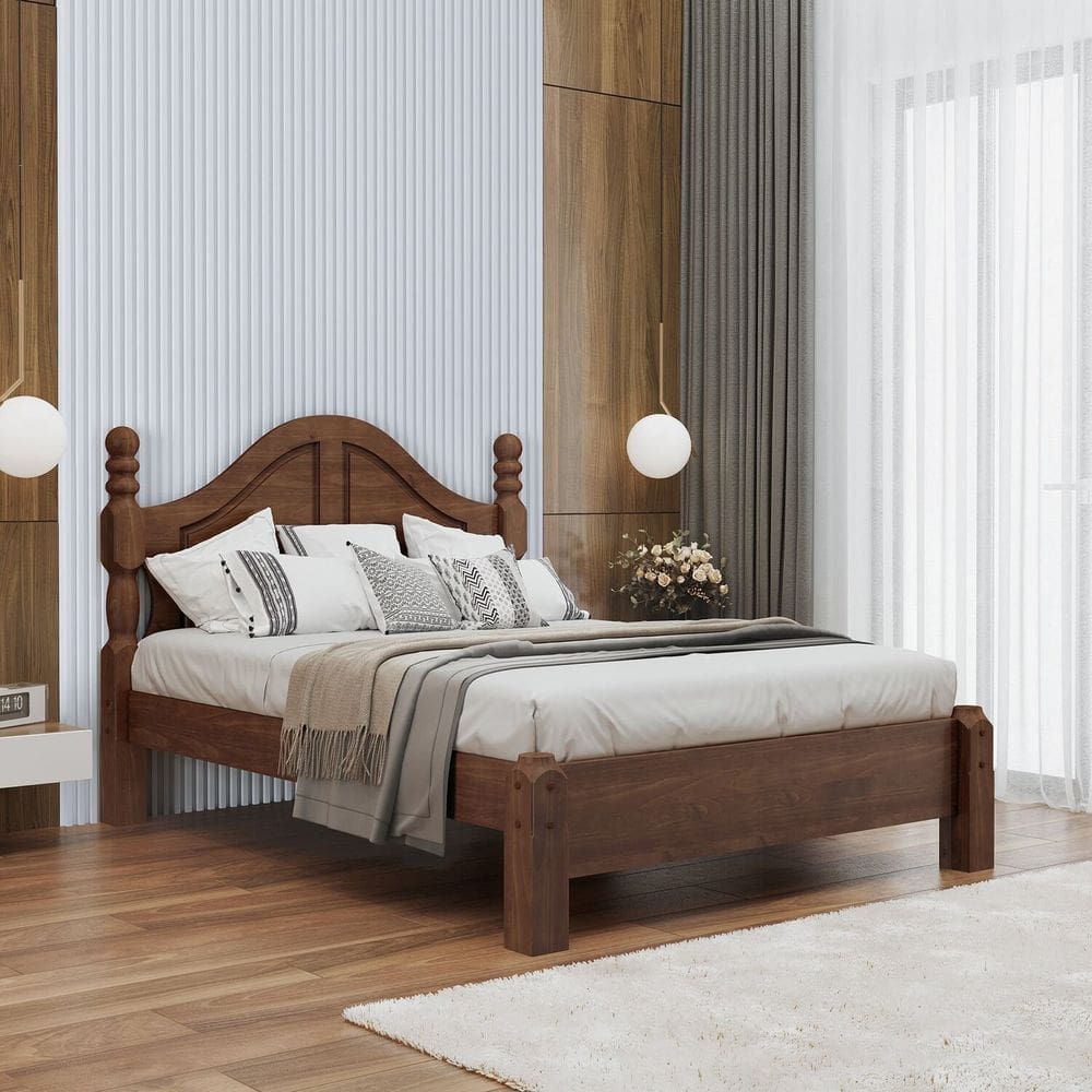 Cama Casal Clássica 140cm em Madeira Maciça Ouro Café
