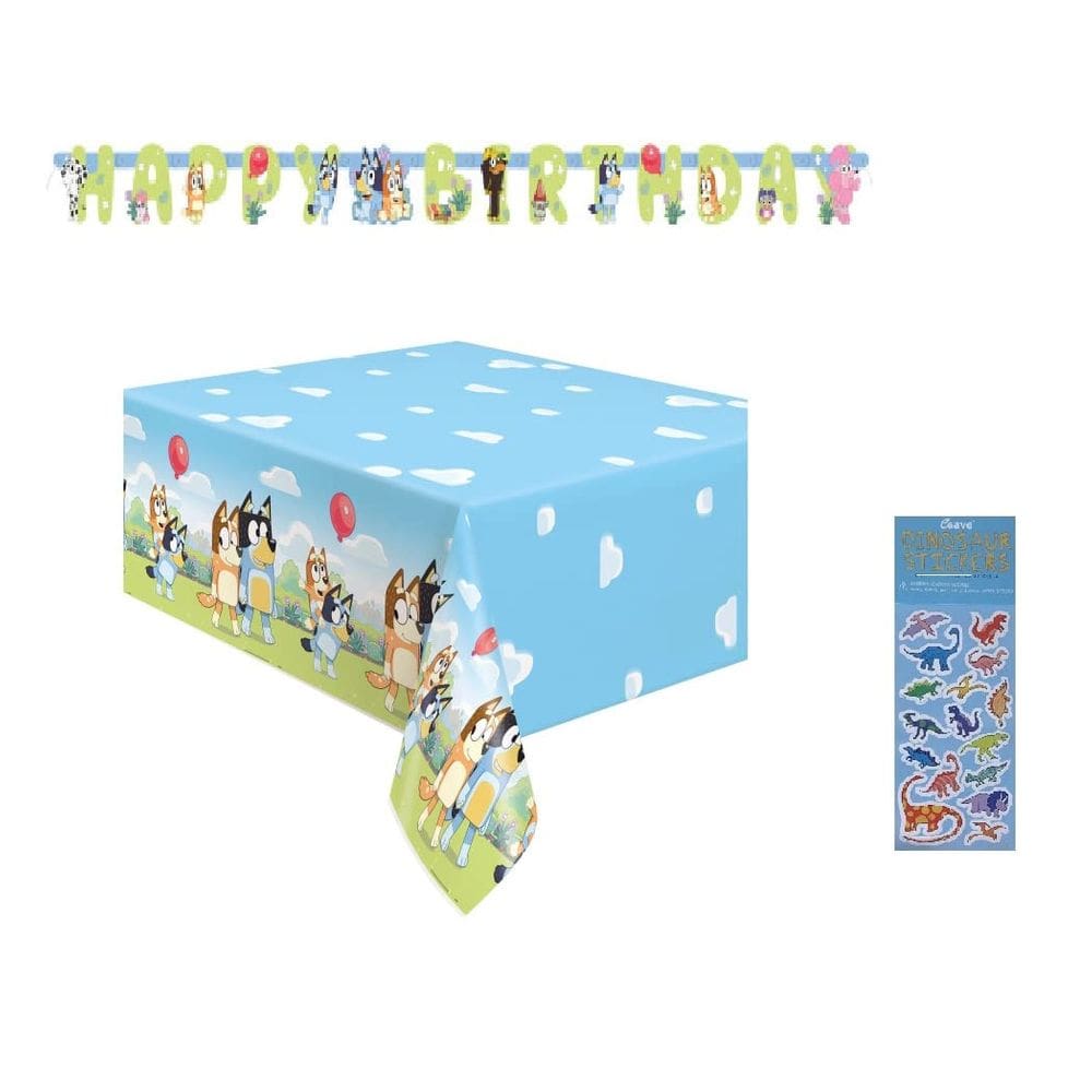 Pacote de suprimentos de festa exclusivo Bluey Birthday com capa de mesa
