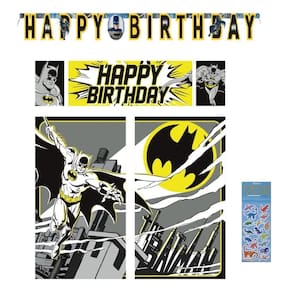 Pacote de suprimentos para festas Batman Birthday com banner e pano de fundo