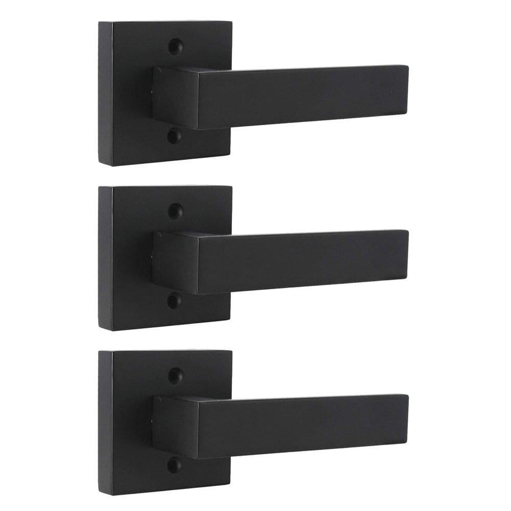 Maçanetas de porta Probrico Matte Black Square French, pacote com 3