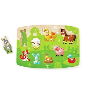 Jogo de quebra-cabeça Hape Farmyard Peg Puzzle 10 peças para crianças