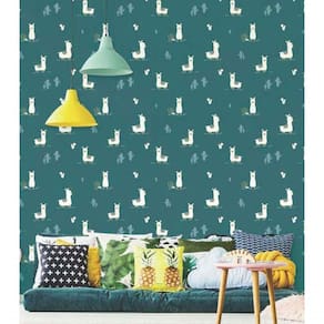 Papel De Parede Fofura Baby Lhama Fundo Verde Ff4026
