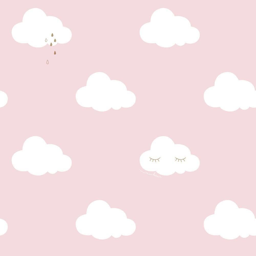 Papel De Parede Fofura Baby Nuvens Fundo Rosa Ff4014