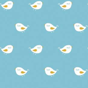 Papel De Parede Fofura Baby Pássaros Fundo Azul Ff4005
