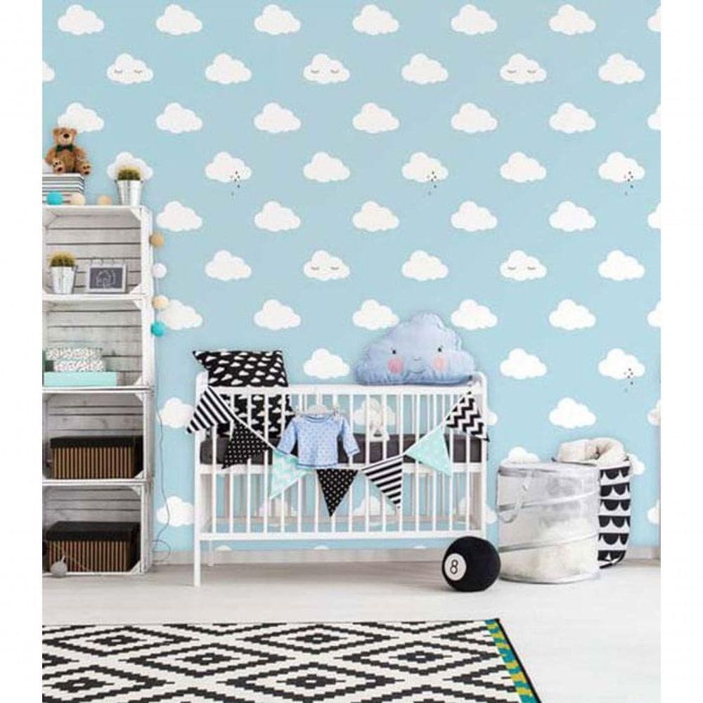 Papel De Parede Fofura Baby Nuvens Fundo Azul Ff4013
