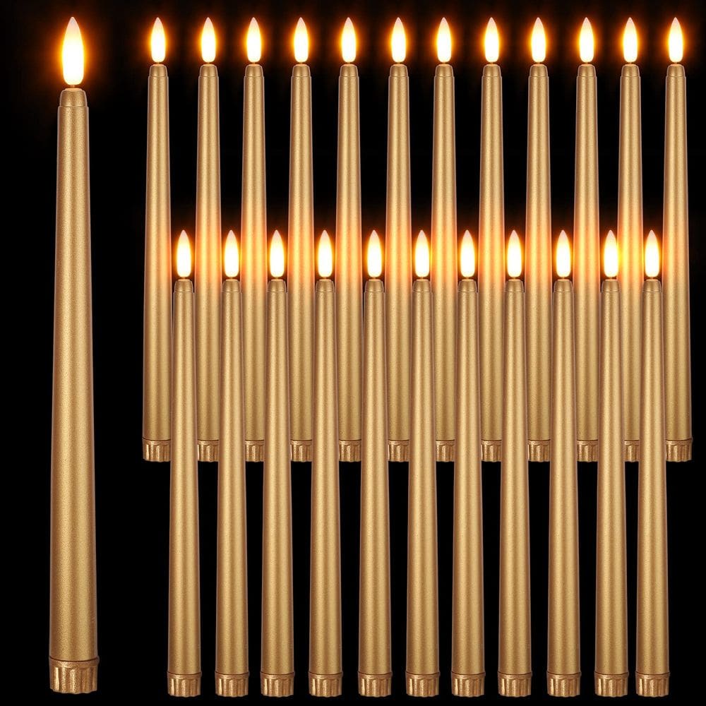 Velas cônicas sem chama Macarrie, 24 pacotes de LED, 28 cm, douradas