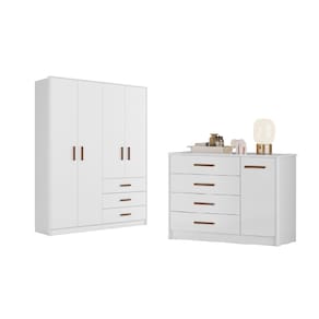 Jogo de Quarto Infantil Roupeiro e Comoda Pérola Branco - Peternella