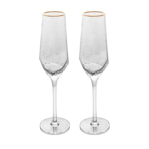 Cj 2 Taças de Cristal P/Champagne C/Fio Dourado Taj 300ml Wolff