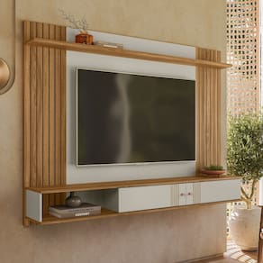 Painel Suspenso Denver Detalhes Ripado para TV`s até 70 Polegadas Off White/Nature - Peternella