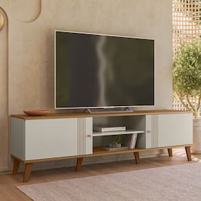 Rack Denver 1800mm P/ Tv`s até 75 polegadas com Portas de Correr Off White/Nature- Peternella