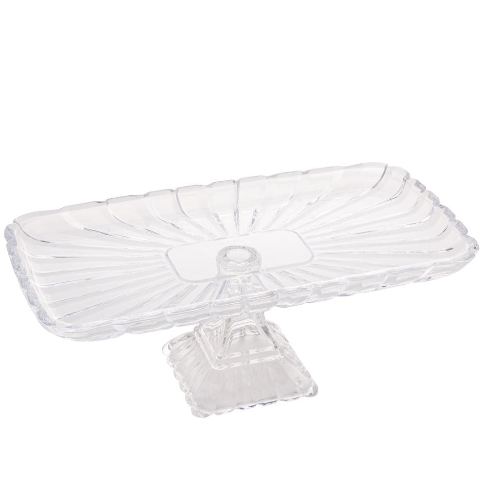 Travessa Retangular Com Pé Quadratta Transparente 36x17cm Lyor