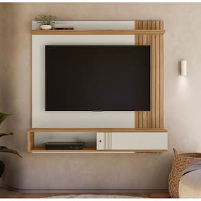 Painel Milão Flex para TV até 55” com Detalhe ripado Off White/ Nature - Peternella