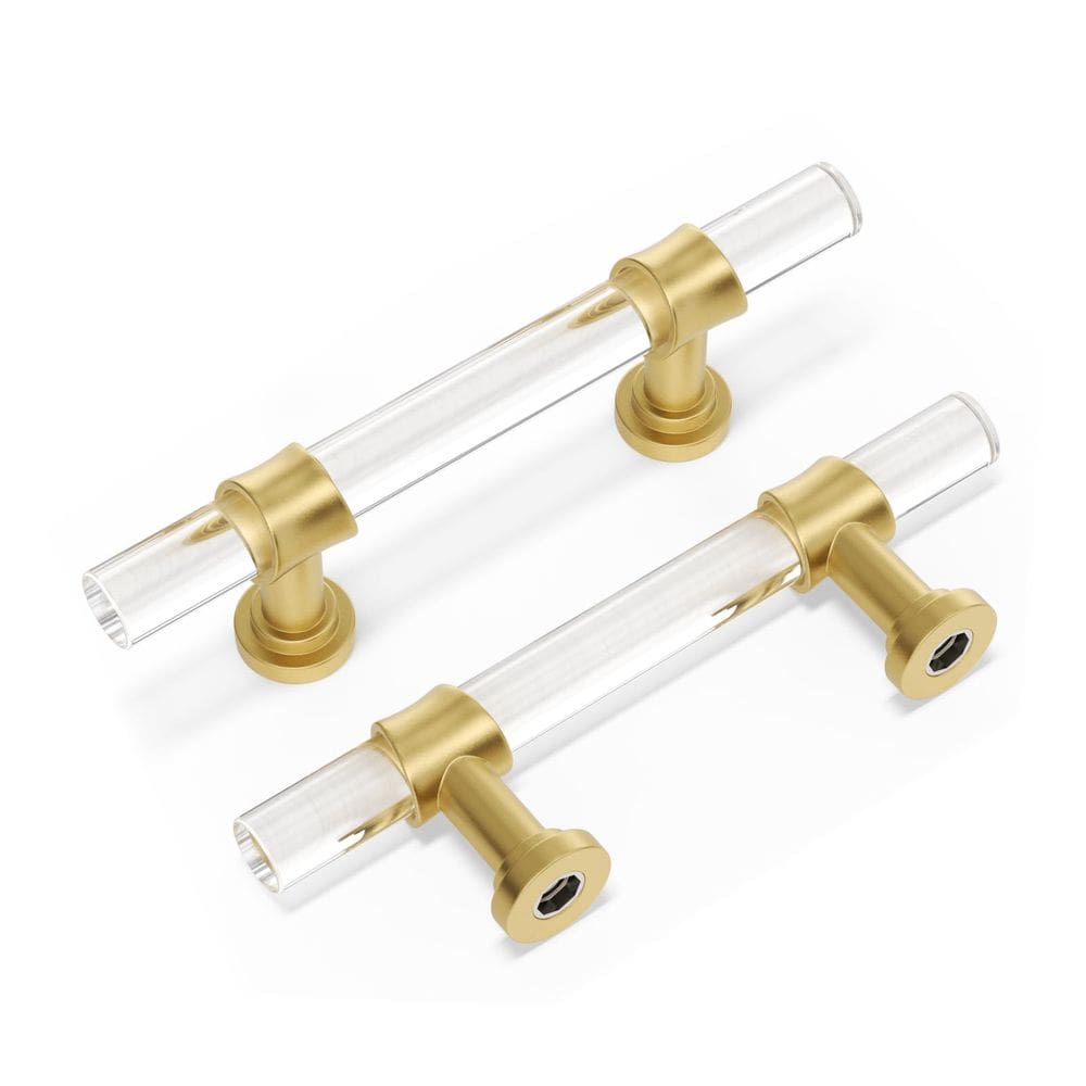 Cabinet Pulls Peaha, pacote com 10, alça de gaveta acrílica dourada de 7,62 cm