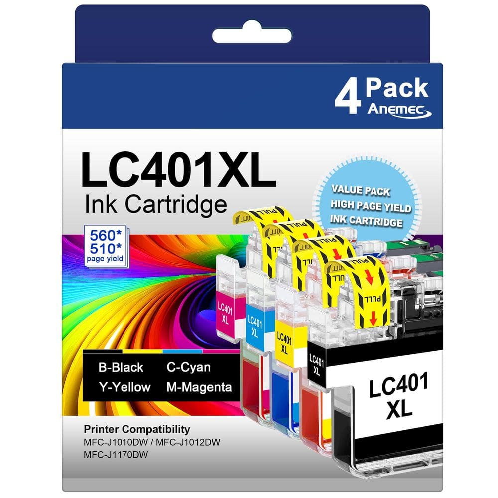 Cartuchos de tinta Anemec LC401XL de alto rendimento para impressora Brother