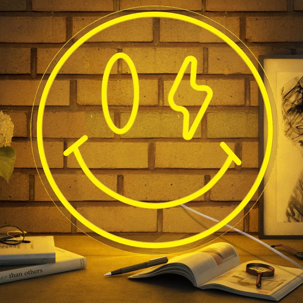 Sinal de néon Neonip Smiley Face LED alimentado por USB 35 cm amarelo