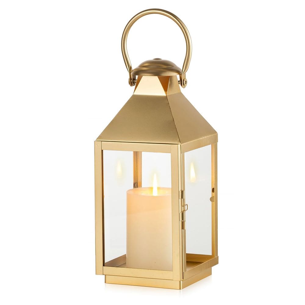 Lanterna NUPTIO Gold de 28,7 cm de altura em metal com vidro para casamento