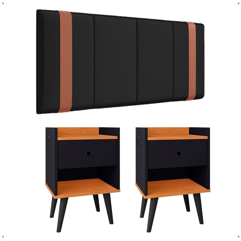 Kit Quarto Completo 2 Mesas Cabeceira Pequena Retrô Painel Suspenso Cama Box Casal 1,40 - Lojas RPM