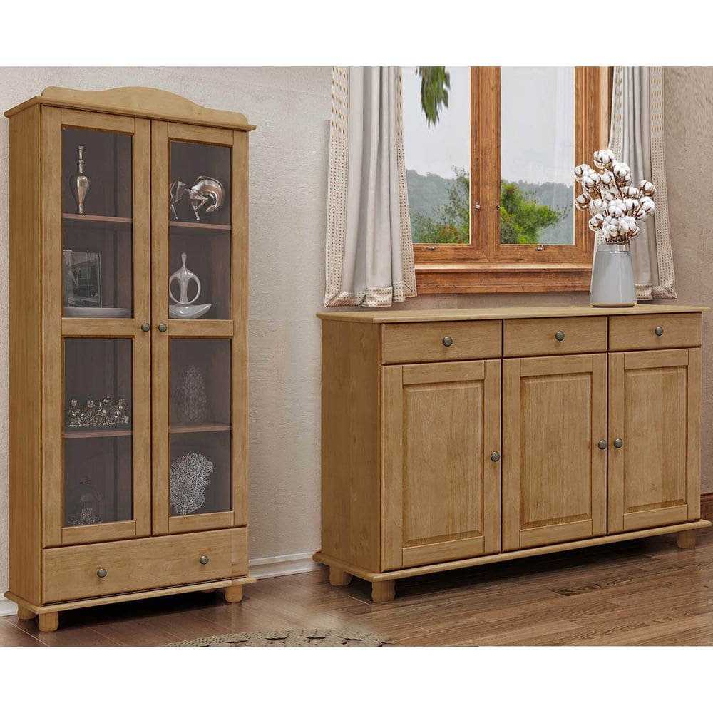 Conjunto Cozinha: Armário 2 Portas 1 Gavetas Balcão 3 Portas 3 Gavetas Rubi Freijó Madeira Pinus - Finestra