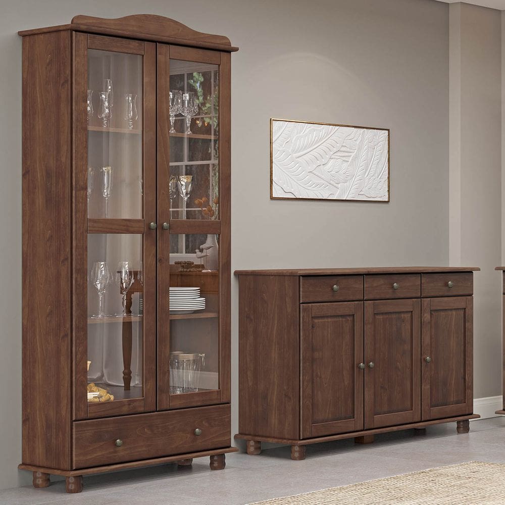 Conjunto Cozinha: Armário 2 Portas 1 Gavetas Balcão 3 Portas 3 Gavetas Rubi Café Madeira Pinus - Finestra