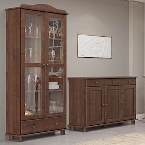 Conjunto Cozinha: Armário 2 Portas 1 Gavetas Balcão 3 Portas 3 Gavetas Rubi Café Madeira Pinus - Finestra