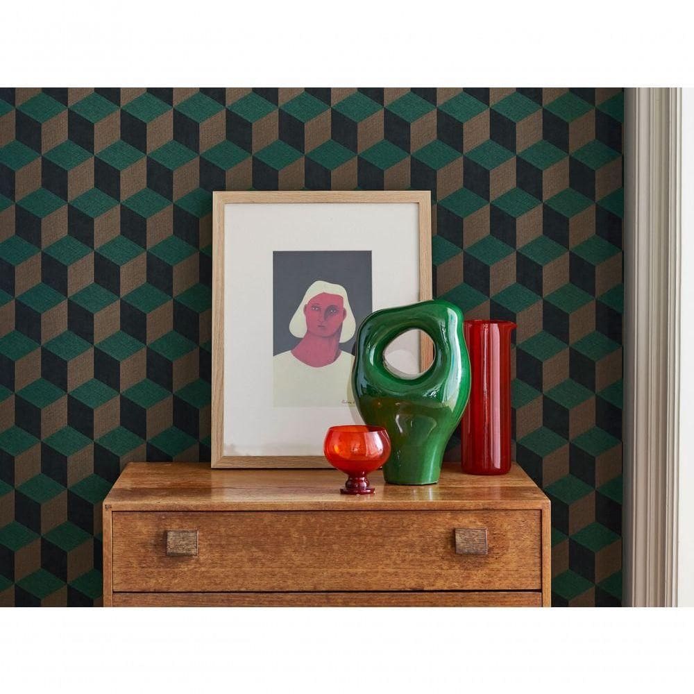 Papel De Parede Inspire Geométrico 3d Verde E Marrom 220358