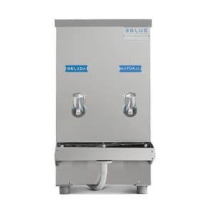 Bebedouro Purificador Industrial Blue Bancada 2 Torneiras Natural E Gelada 20L PIB20L127VN-2T Inox 110V