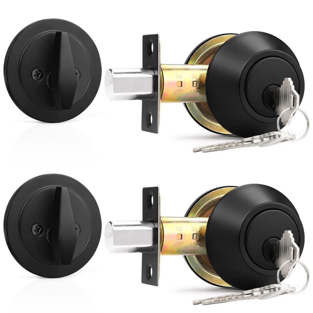 Pacote de 2 cilindros únicos Deadbolts Probrico Flat Black com 2 chaves