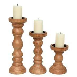 Conjunto de castiçais com pilares de madeira SwallowLiving Rustic Farmhouse