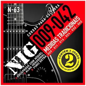 Kit 2 Jogos Encordoamento Guitarra Nig N-63 .009 - 042”