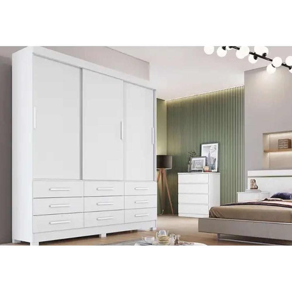 Guarda Roupa Buriti 3 Portas 9 Gavetas Branco - Novo Horizonte