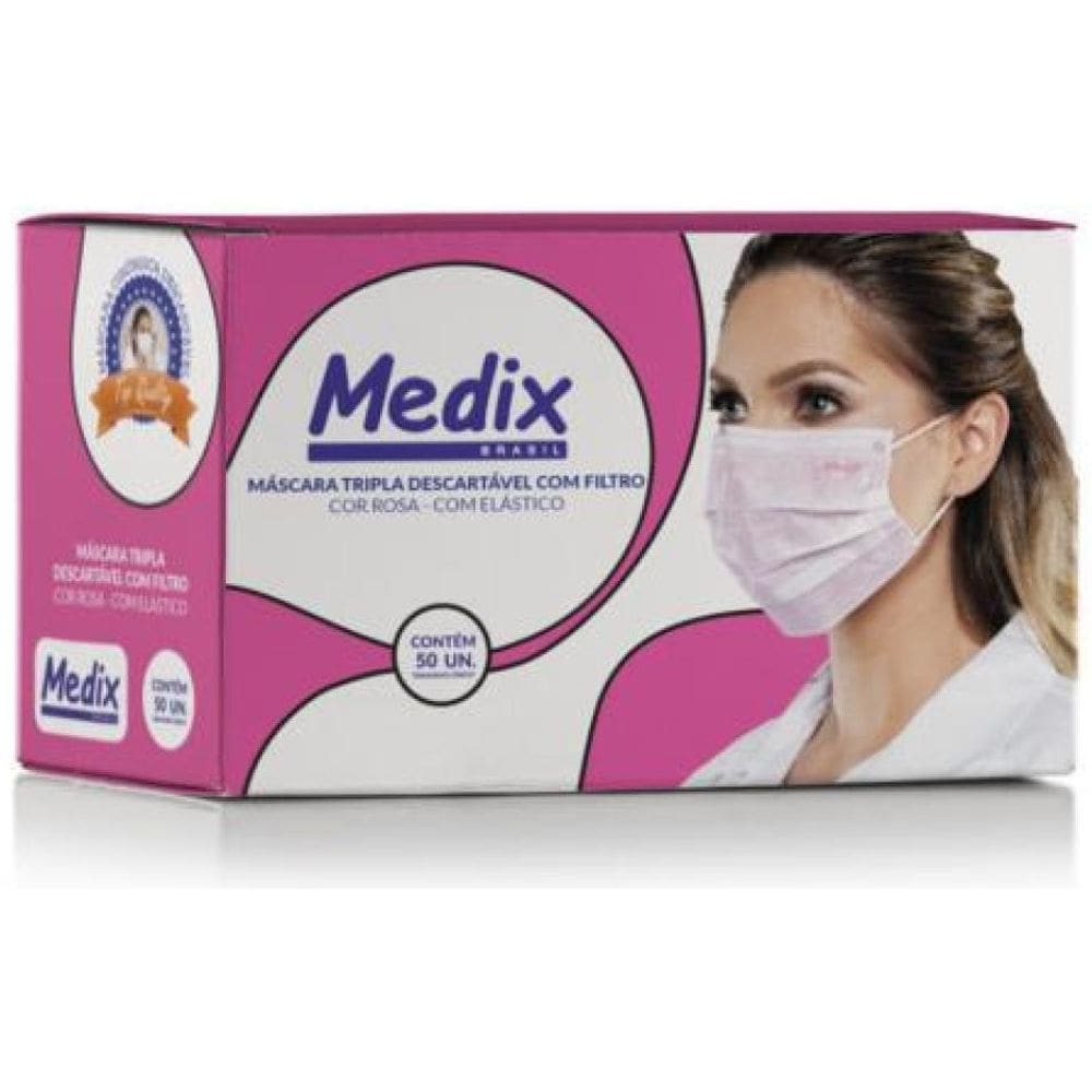 Máscara Tripla Descartável Com Filtro Medix C/50 Rosa