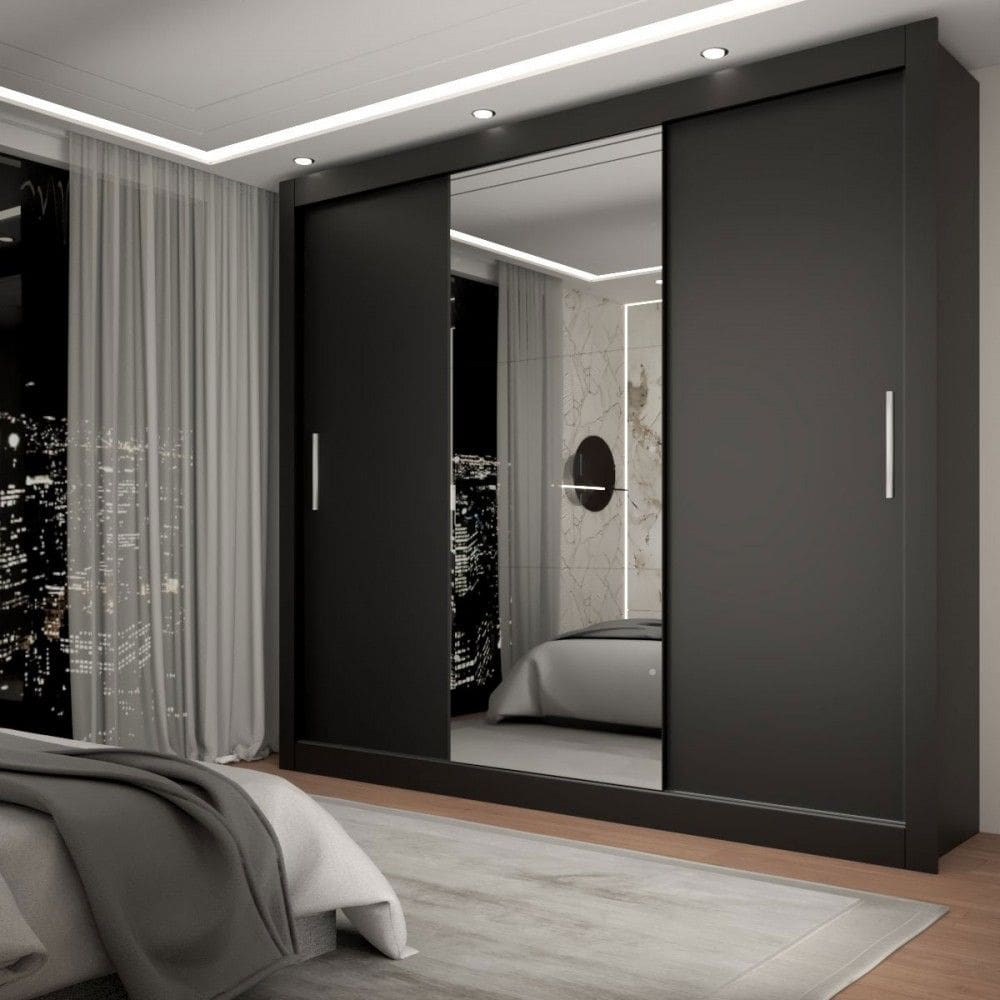 Guarda-Roupa Casal Del Plata 3 Portas 4 Gavetas com Espelho Preto - Panorama Móveis