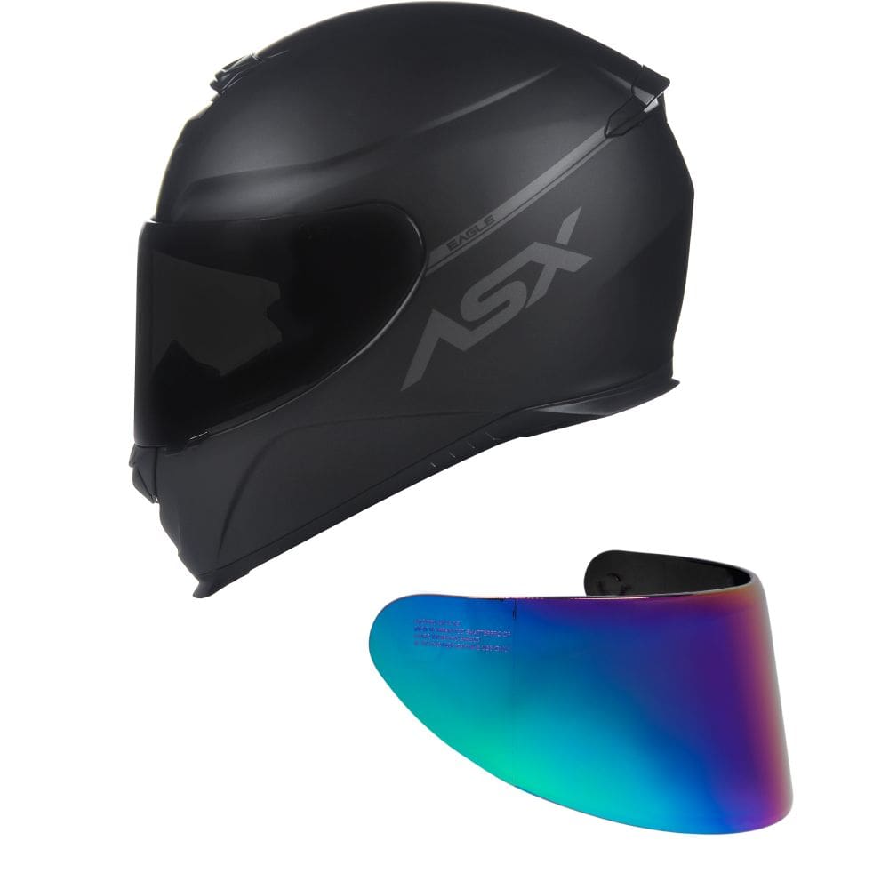 Capacete ASX Eagle Solid Preto Fosco Mais Viseira Camaleão