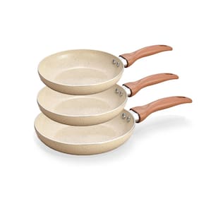 jogo de 3 frigideiras antiaderentes ceramica com aluminio bege - Oikos