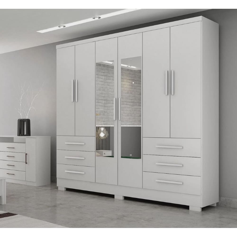 Guarda Roupa Encant 6 Portas Com Espelho Branco Novo Horizonte