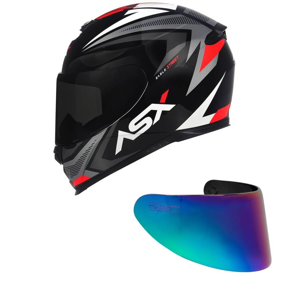 Capacete ASX Eagle Street Preto Grafite e Branco Mais Viseira Camaleão